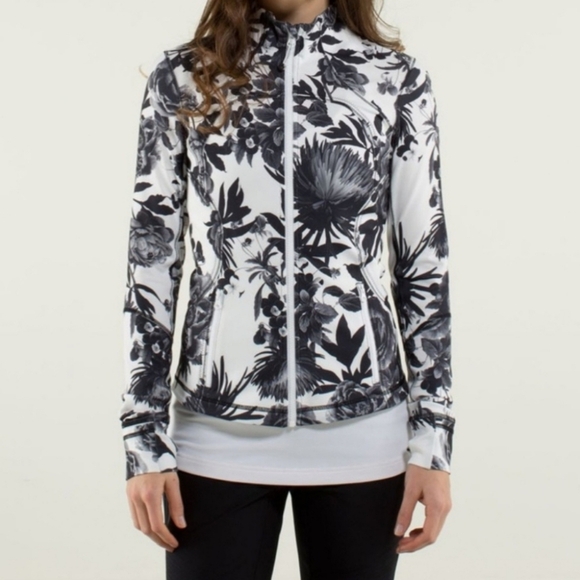 Lululemon Forme Jacket II Floral Brisk Bloom Black White Cuffins Size 6 - Picture 1 of 7